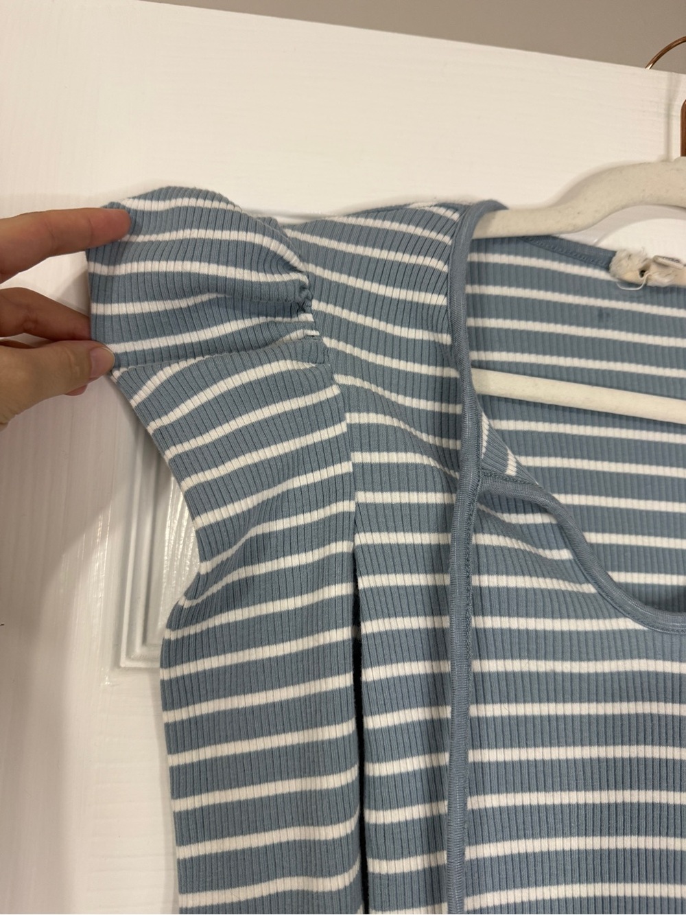 Anthropologie Porridge Striped Puff-Sleeve Tie-Neck Top in Light Blue - Picture 7 of 7